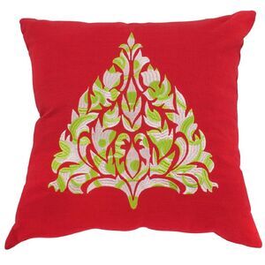 Tannenbaum Tree Christmas Red Holiday Embroidered 16 Inch Accent Throw Pillow